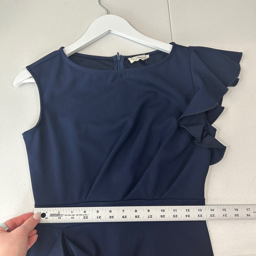 Alisize Dress Womens‎ Medium Navy Ruffle Ruched Sheath Cocktail Vintage Inspired - Picture 10 of 13
